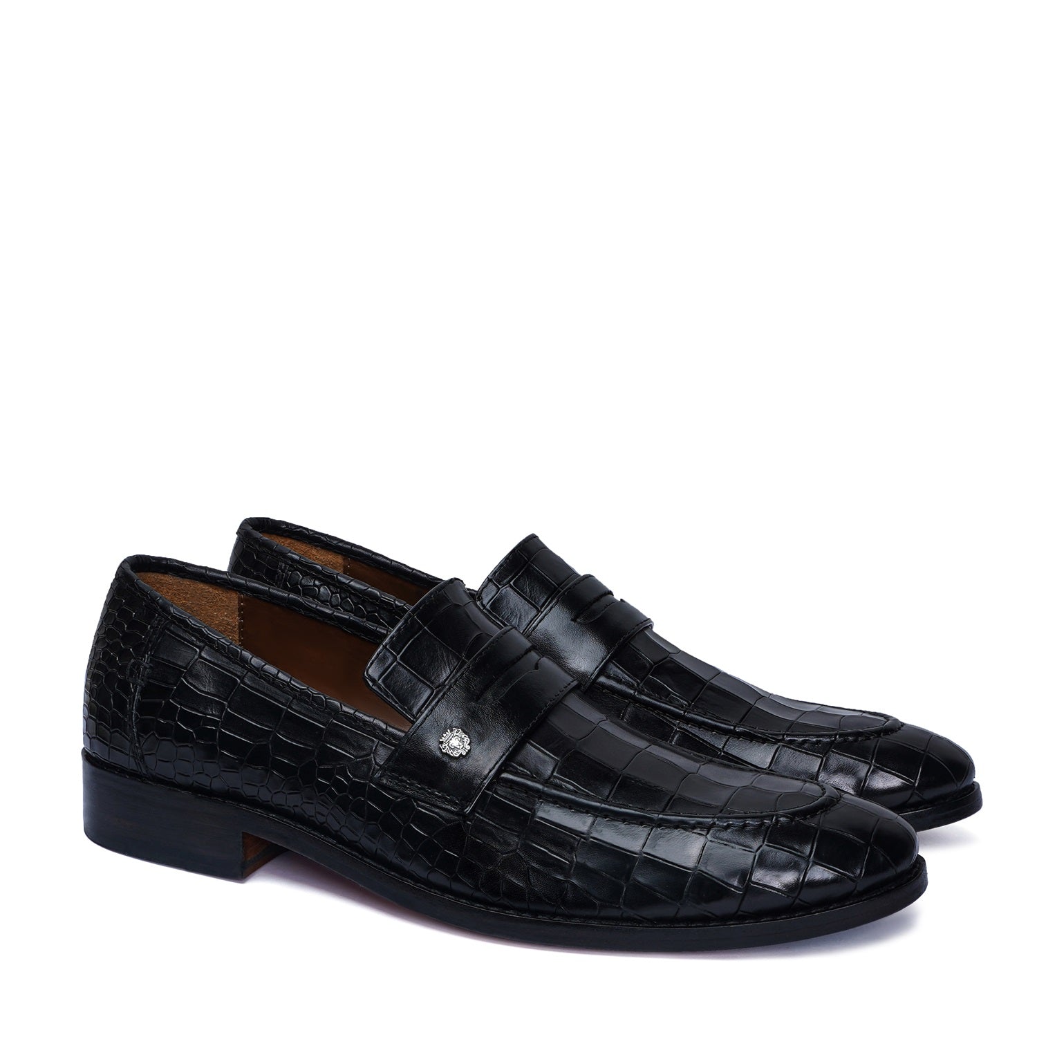 Mod Look Penny Loafers with Triangular Cut-Strap in Black High Quality