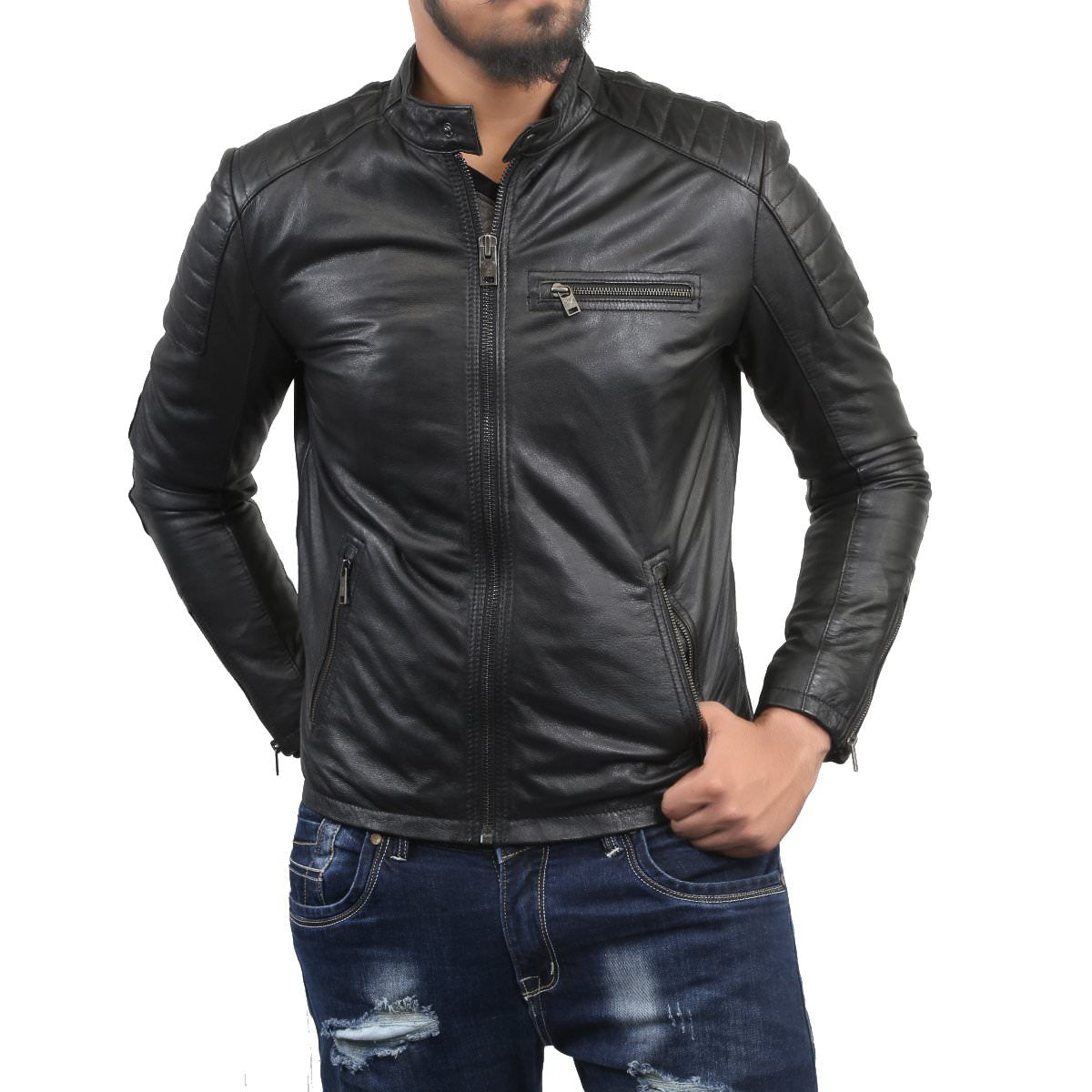 Plongé Leather Biker Jacket In Black