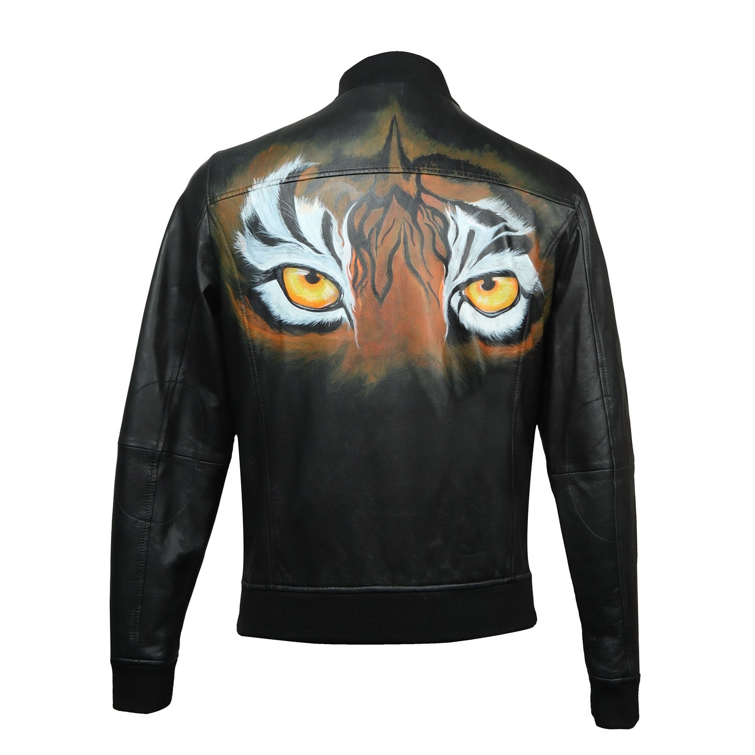 Vintage Leather Painted Tiger Leather Jacket Sz XL Black Full Zip