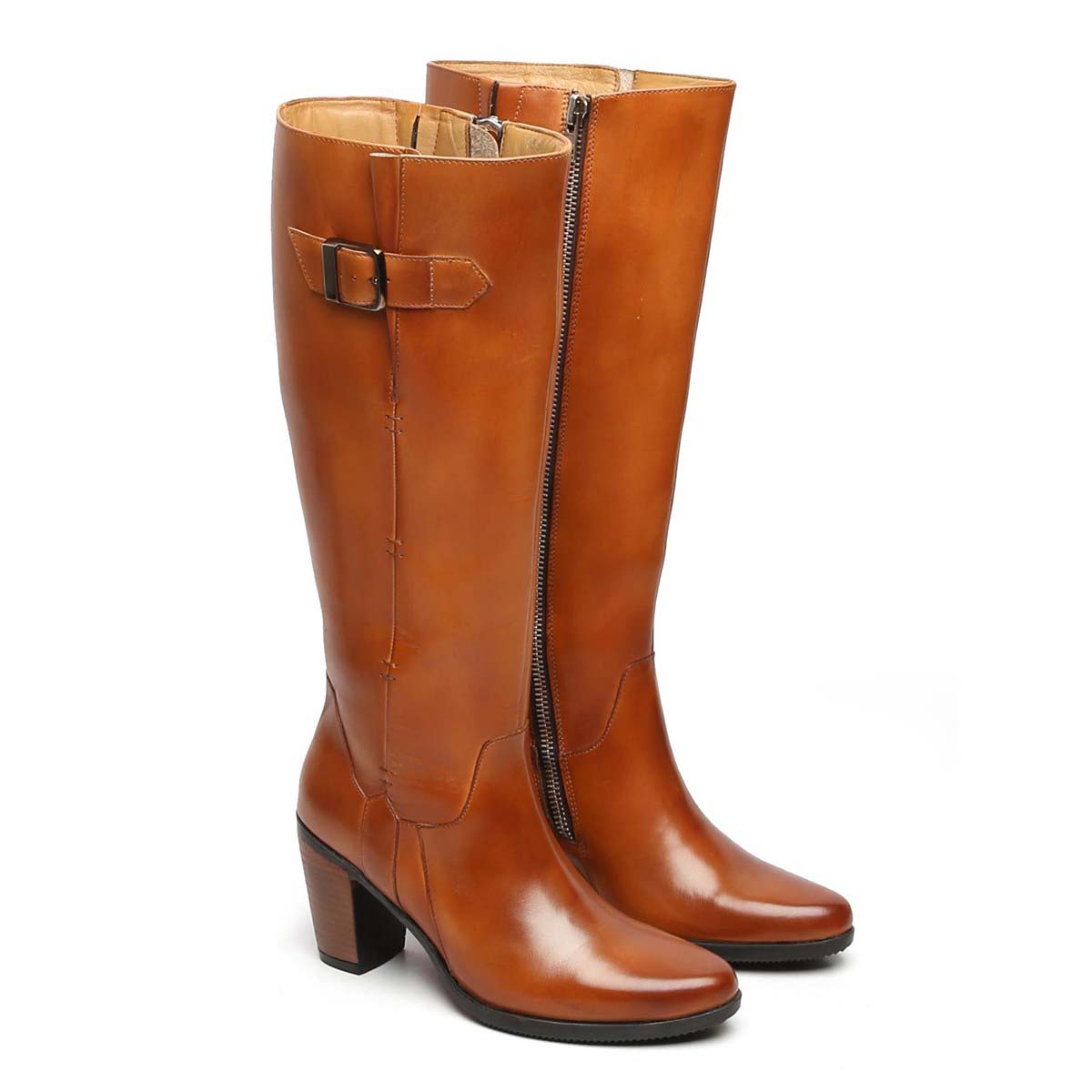 Womens tan leather on sale knee high boots