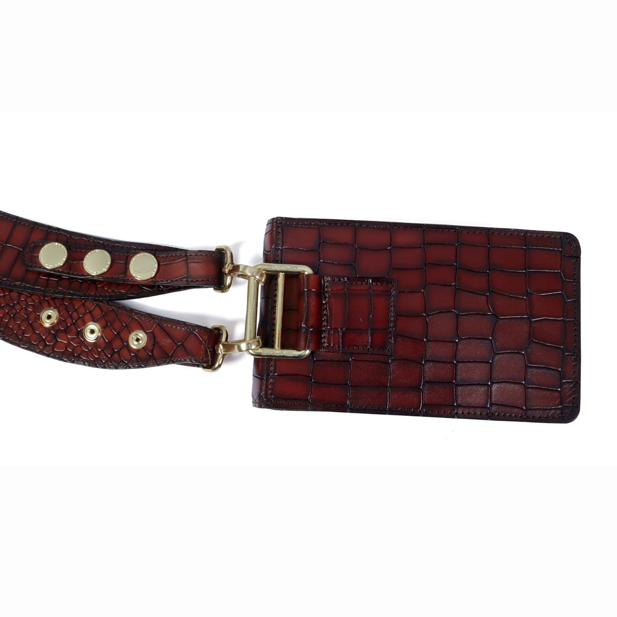 Leather Croco Cut Textured Harness Deep Shoulder Cognac Bag