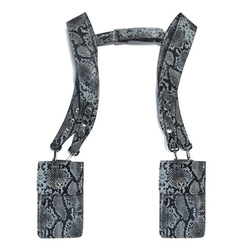 Double Shoulder Harness Bag in Snake Print Leather