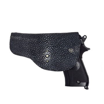 .32 Grey Pistol Cover with Metal Loop in Exotic Stingray Fish Leather