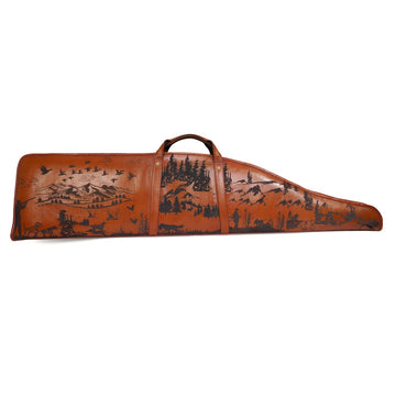 Engraved Hunting Theme Rifle Cover in Tan Leather