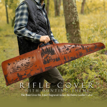 Engraved Hunting Theme Rifle Cover in Tan Leather