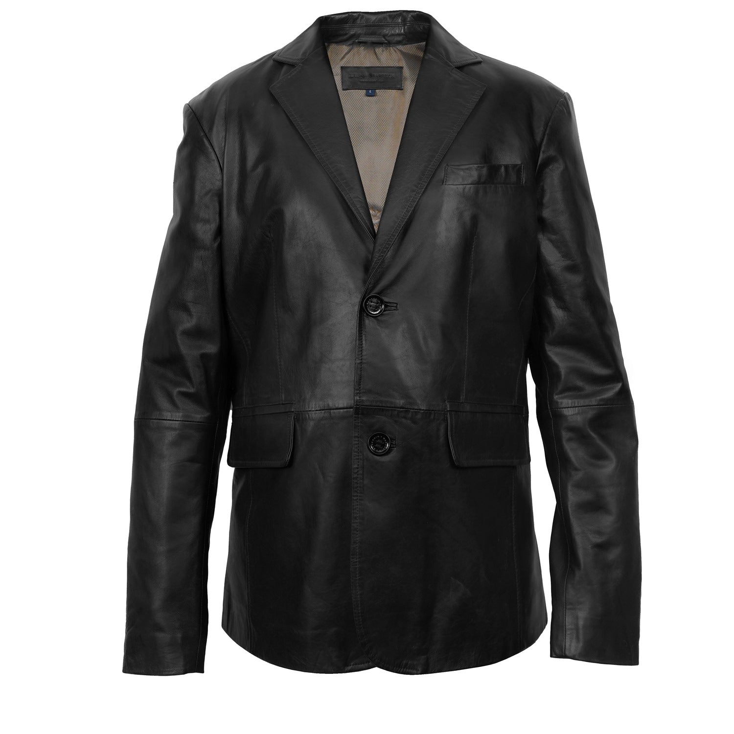 Button Style Formal Blazer in Black Genuine Leather