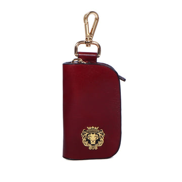 Hanging Loop Car Key Case Wallet Pouch in Luxurious Deep Cut Wine Leather