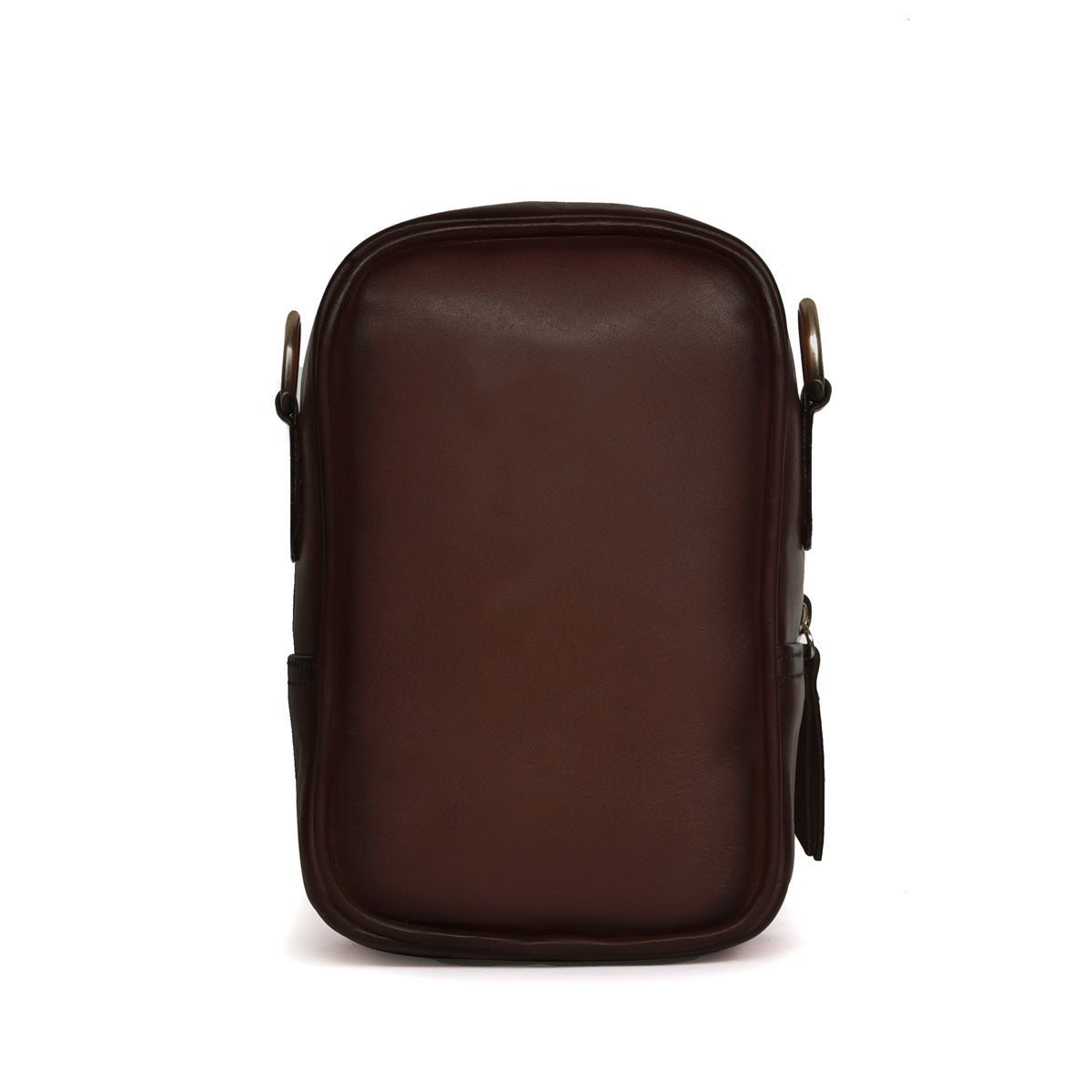 Flap Over Button-Zip Closure Metal Lion Dark Brown Cross-Body Leather Bag Adjustable Shoulder Strap
