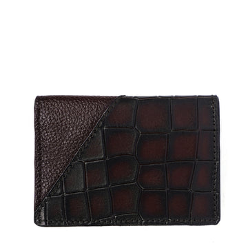 Silhouette Dark Brown Card Holder in Deep Cut and Textured Leather