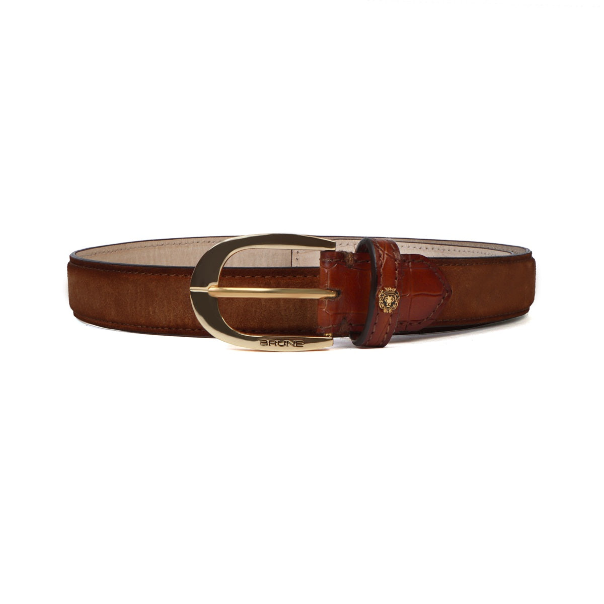 Mini Lion Dark Brown Suede Leather Oval Shape Buckle Men's Formal Belt By Brune & Bareskin 40