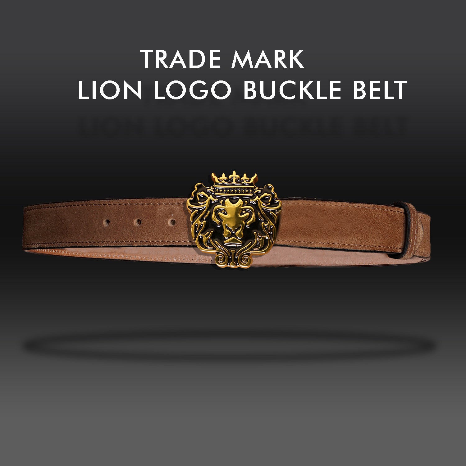 Metal Lion Buckle Belt in Tan Suede Leather