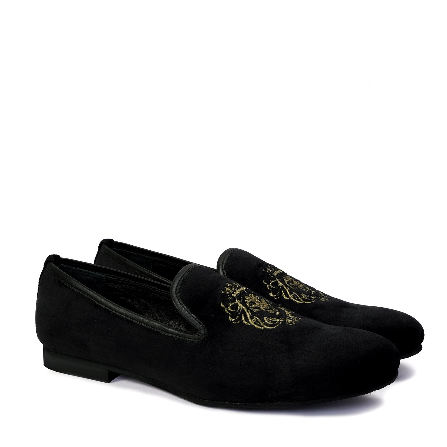 Black Velvet Lion-King Design Men'S Handmade Slip-On By Brune & Bareskin