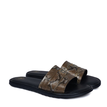 Snake Print Leather With Golden Stripes Slide-In-Slippers by Brune & Bareskin