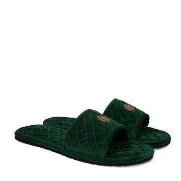 Green Italian Velvet Slide-in Slippers