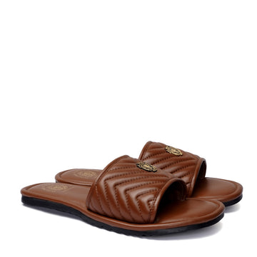 Brown Leather Zig-Zag Strap Comfy Slide-in Slippers By Brune & Bareskin