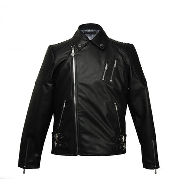 Asymmetrical Style Black Leather Biker Jacket