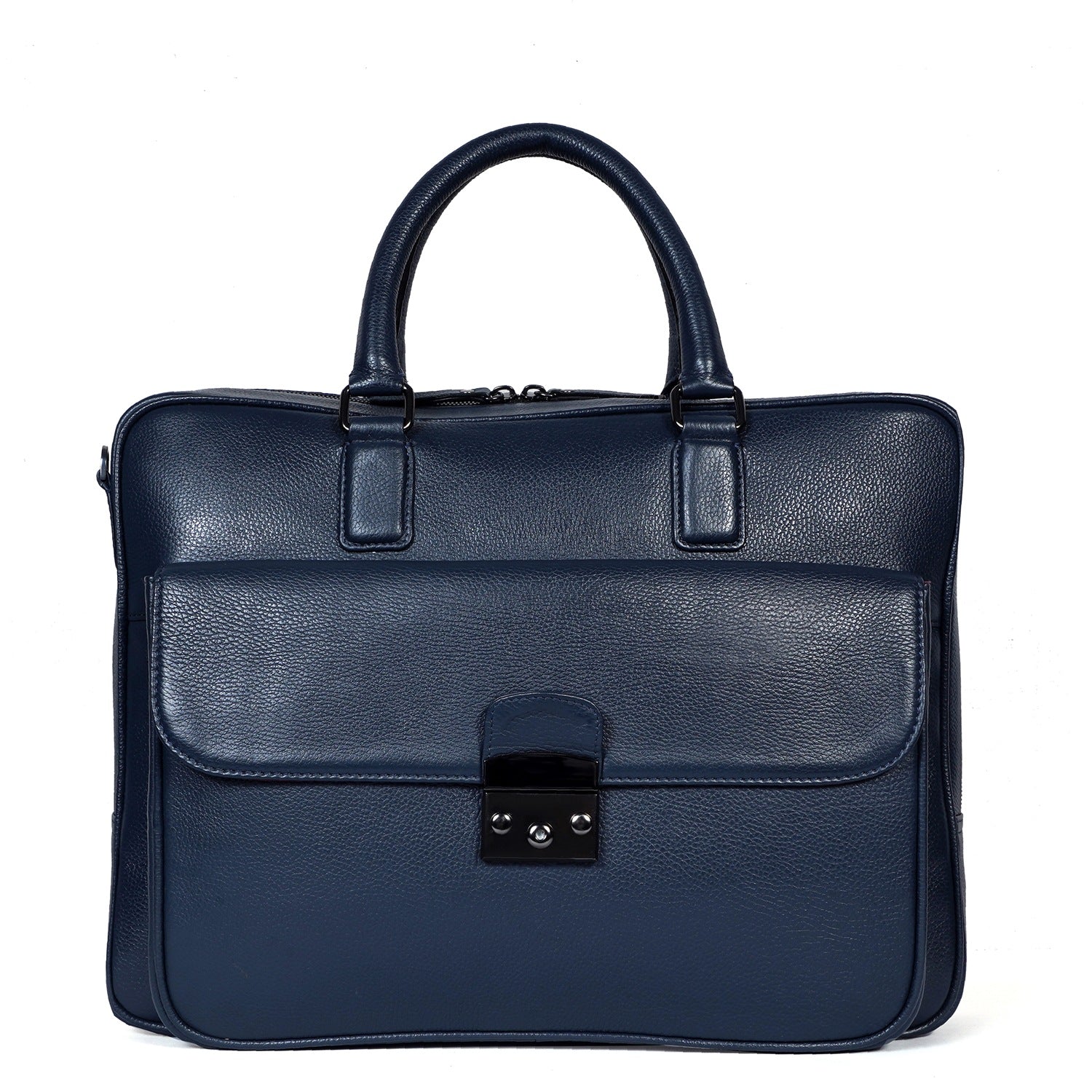 Organized Laptop/Office Briefcase in Textured Navy Blue Leather