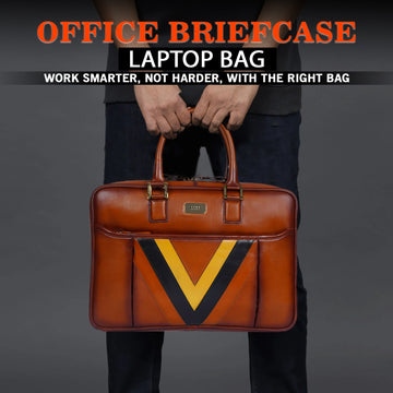 Tan Office Briefcase with Tri Color Leather Trims