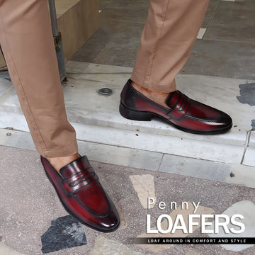 Burnished Wine Penny Loafer in Genuine Leather