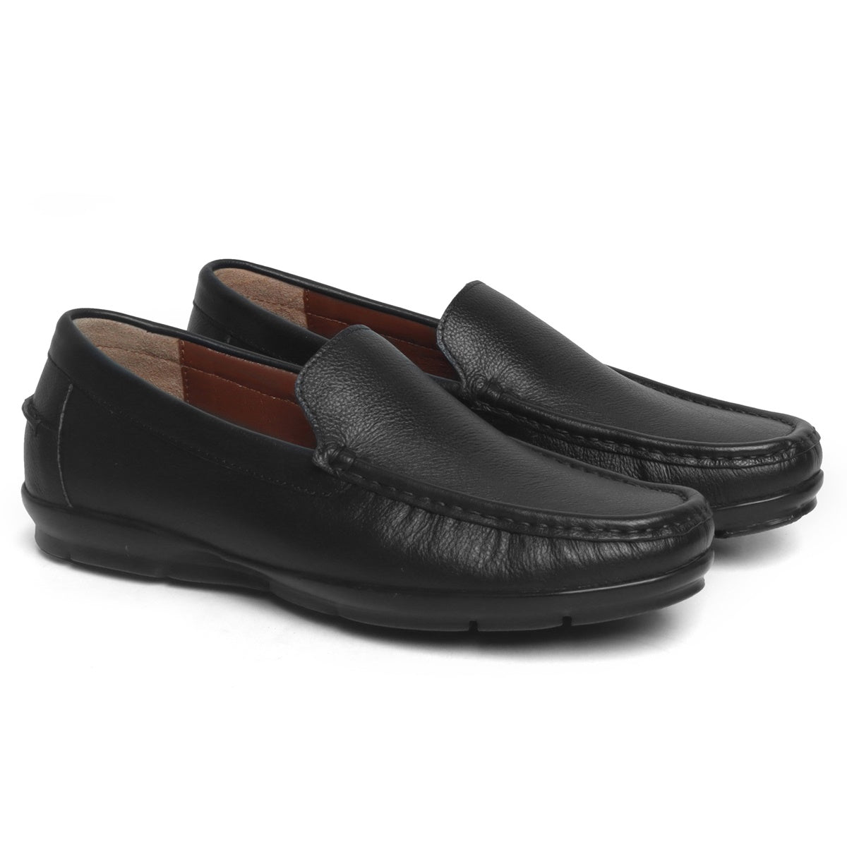 Black Leather Light Weight Super Flexible Loafers For Men by Brune & B