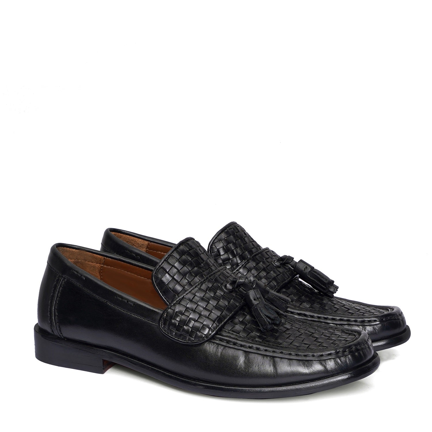 Black Leather Sole with Weaved Vamp & Tassel