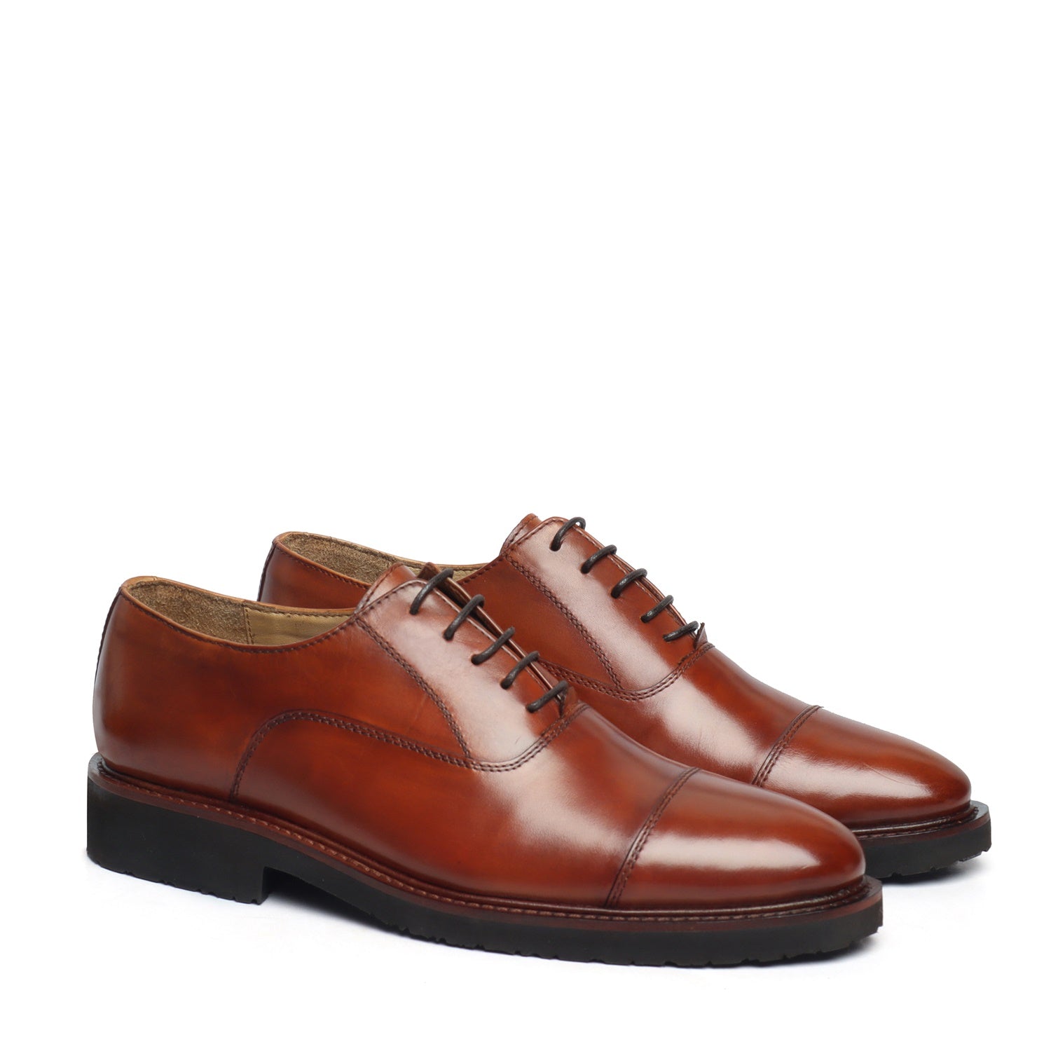 Light Weight Police Uniform Shoe in Cognac Genuine Leather