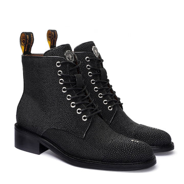 Black Caviar Stingray Fish Leather High Ankle Boot
