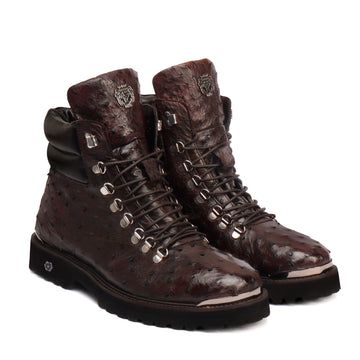 Dark Brown Biker Boots in Premium Authentic Ostrich Leather