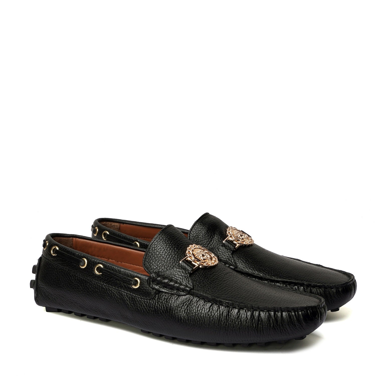 Textured Leather Nubs Driver Sole Loafer in Black Color