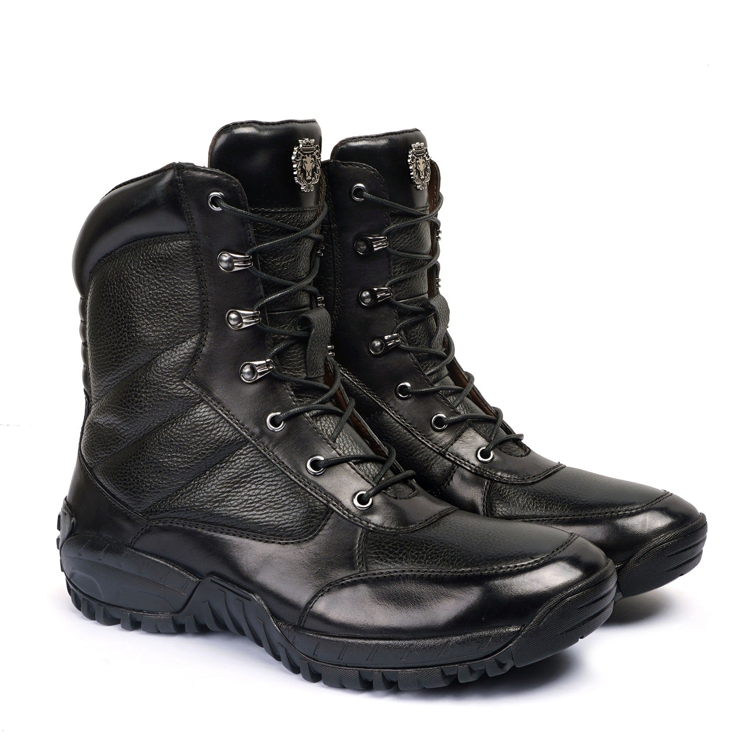 Black High Ankle Leather Military Boots