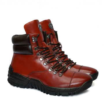 High Ankle Military Boot in Cognac Leather