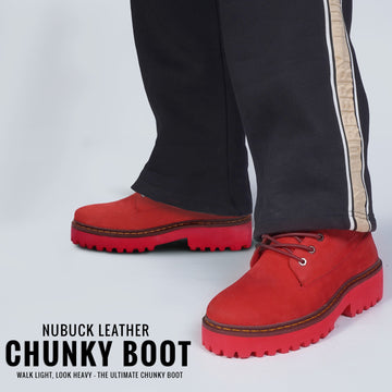 Light-Weight Red Chunky Nubuck Boot with Red Sole