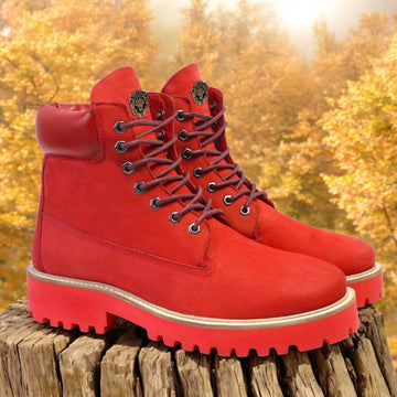 Light-Weight Red Chunky Nubuck Boot with Red Sole