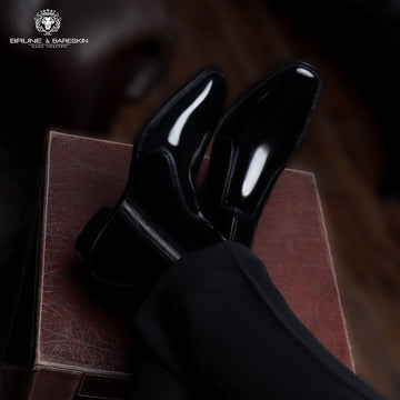 Black Patent Formal Boots Cuban Heel Zipper Closure