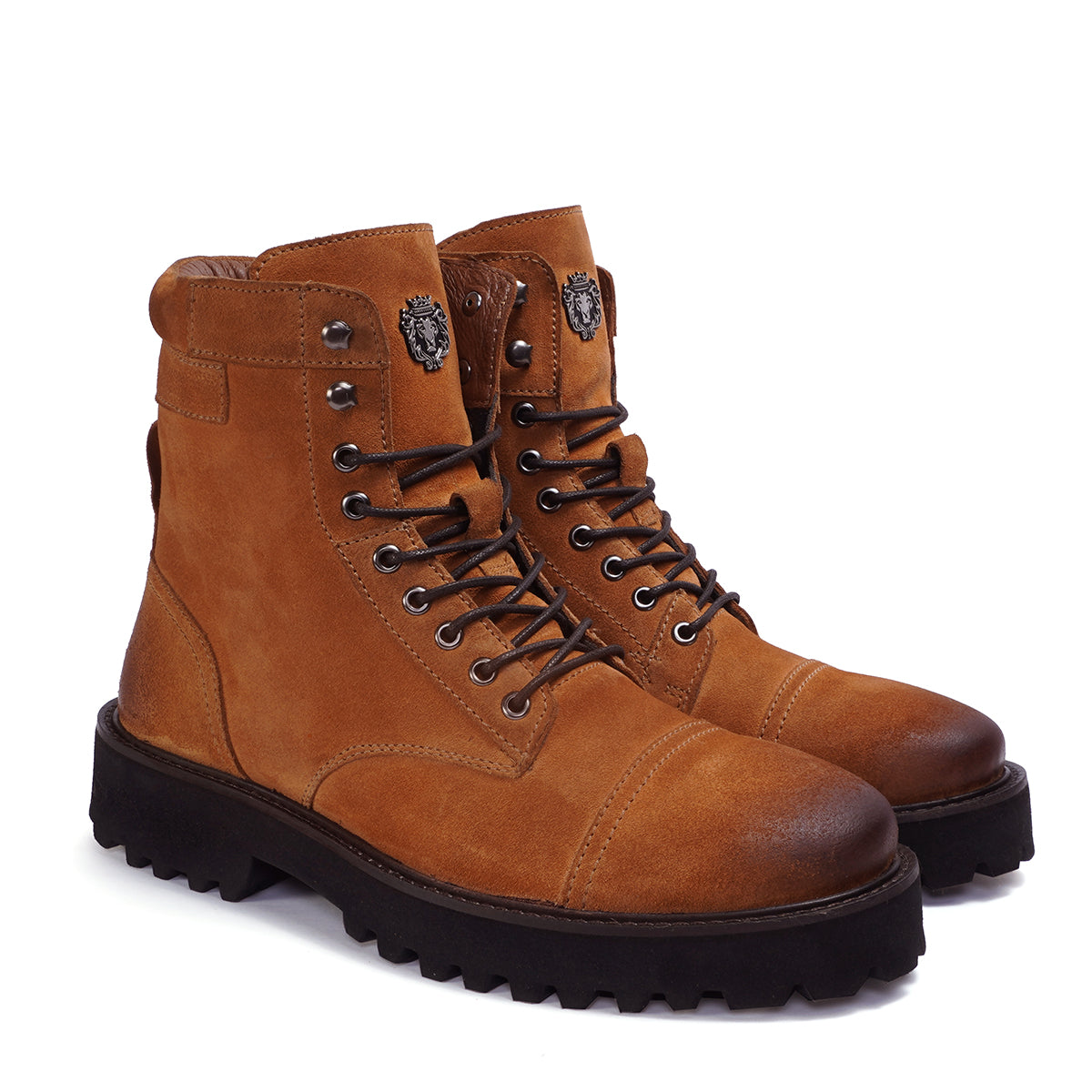 Burnished Orangish Biker Boots in Light Weight Suede Leather Toe and Heal Cap by Brune & Bareskin