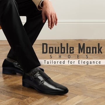 Double Monk Formal Slip-On Shoes in Genuine Black Leather