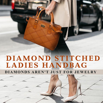 Diamond Stitched Ladies Handbag in Tan Genuine Leather