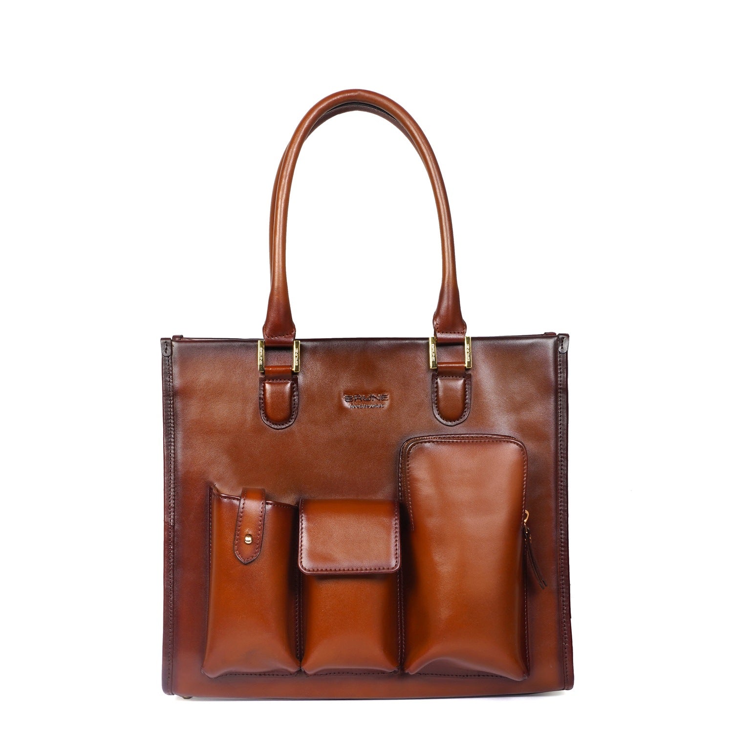 Fashion Forward Multi Pockets Ladies Handbag in Tan Leather