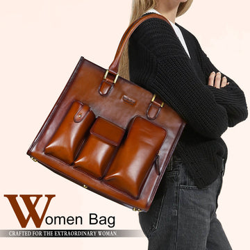 Fashion Forward Multi Pockets Ladies Handbag in Tan Leather