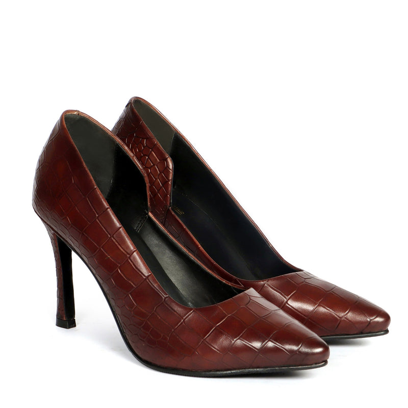 Pointed Toe Ladies formal Luxurious Dark Brown Sleek Stiletto Pencil Heel  By Brune & Bareskin