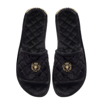 Women's Black Super Soft Italian Velvet Slide-in Slippers