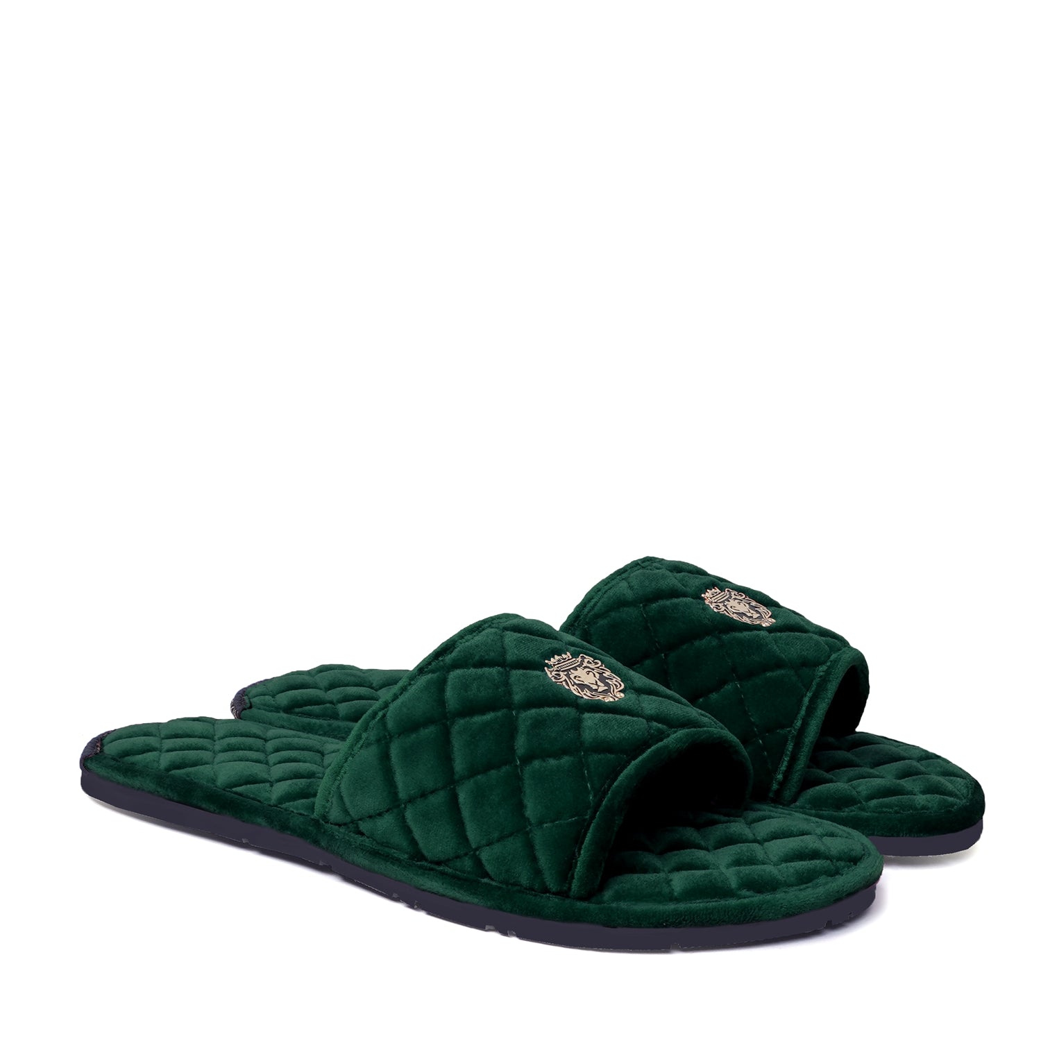 Women's Green Full Quilted Stitched Super Soft Italian Velvet Slide-in Slippers By Brune & Bareskin