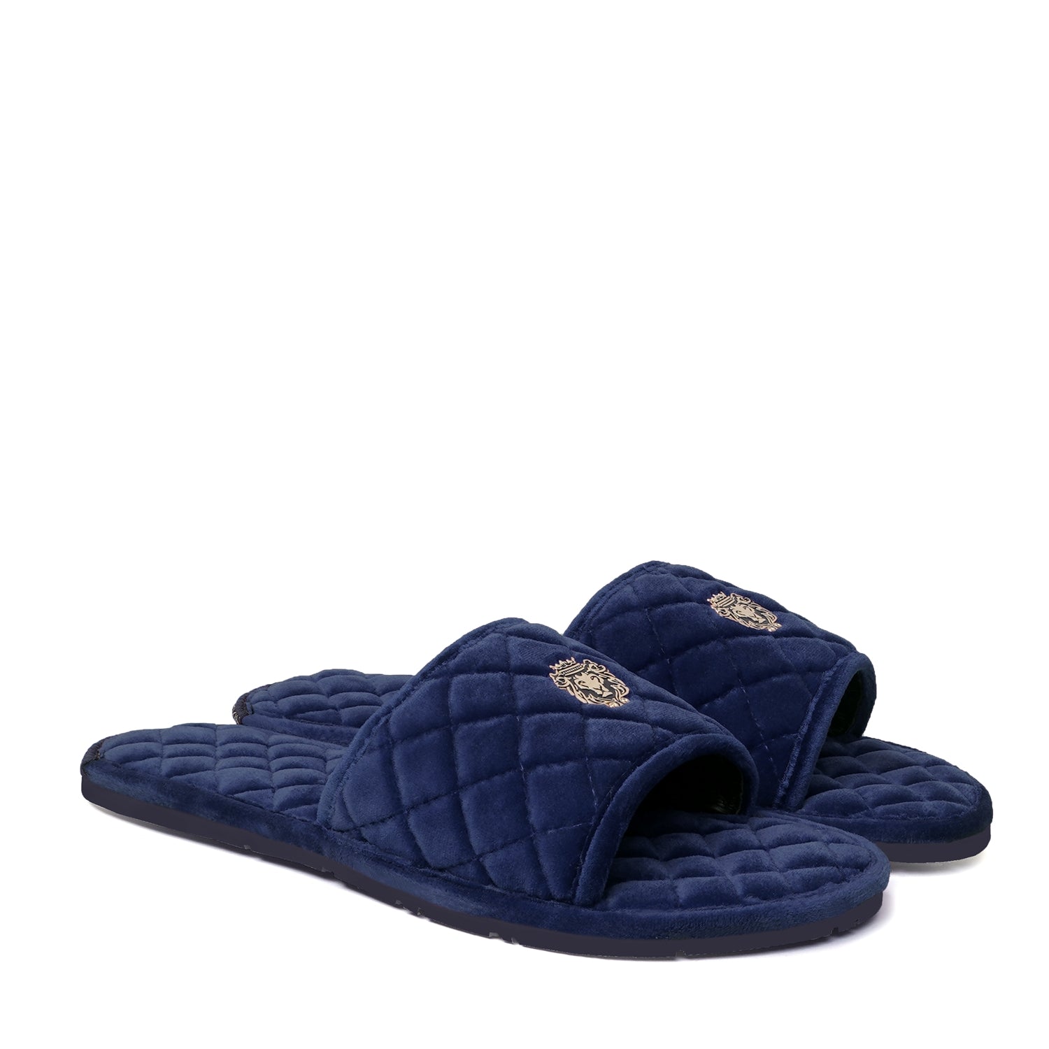 Women's Super Soft Blue Italian Velvet Full Quilted Stitched Slide-in Slippers By Brune & Bareskin