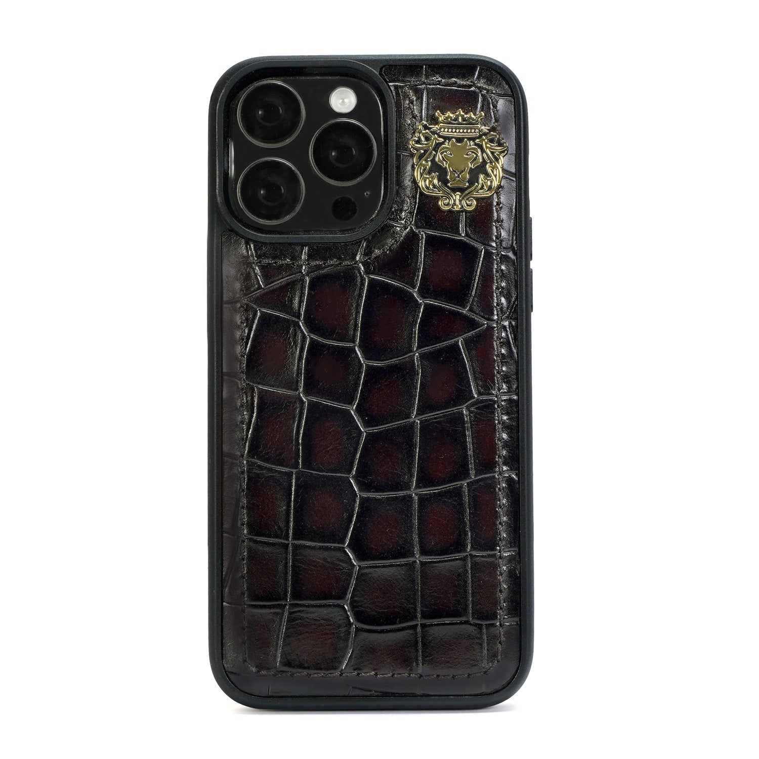 Mobile Cover In Dark Brown Deep Cut Croco Leather by Brune & Bareskin