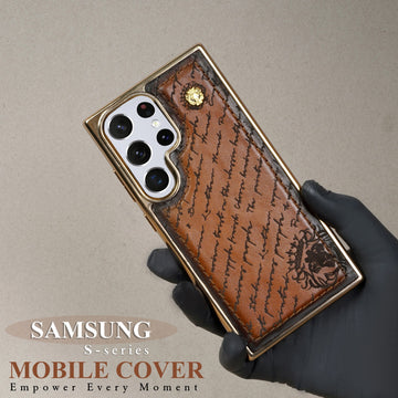 Laser Engraved Samsung S Series Tan Leather Mobile Cover