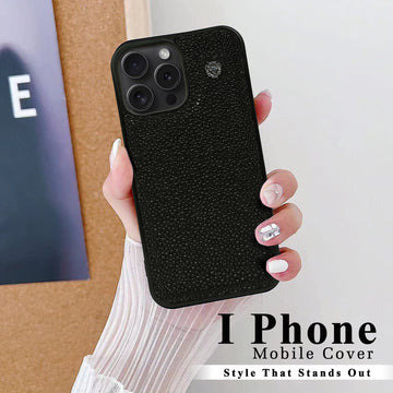 Luxurious Black Mobile Cover in Exotic Stingray Fish Leather