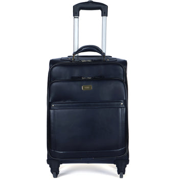 Telescopic Handle Spinner Luggage Quad Wheel Navy Blue Strolley Travel Bag with Golden Zipper Closure