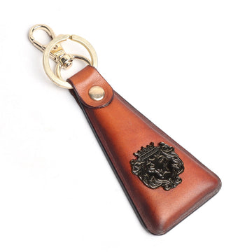 Modern Wood Grain Briar Brown Valet Double Ring Leather Key Chain