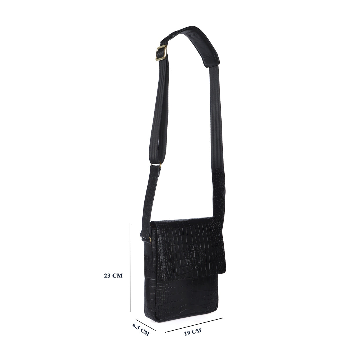 Flap Over Button-Zip Closure Metal Lion Dark Brown Cross-Body Leather Bag Adjustable Shoulder Strap