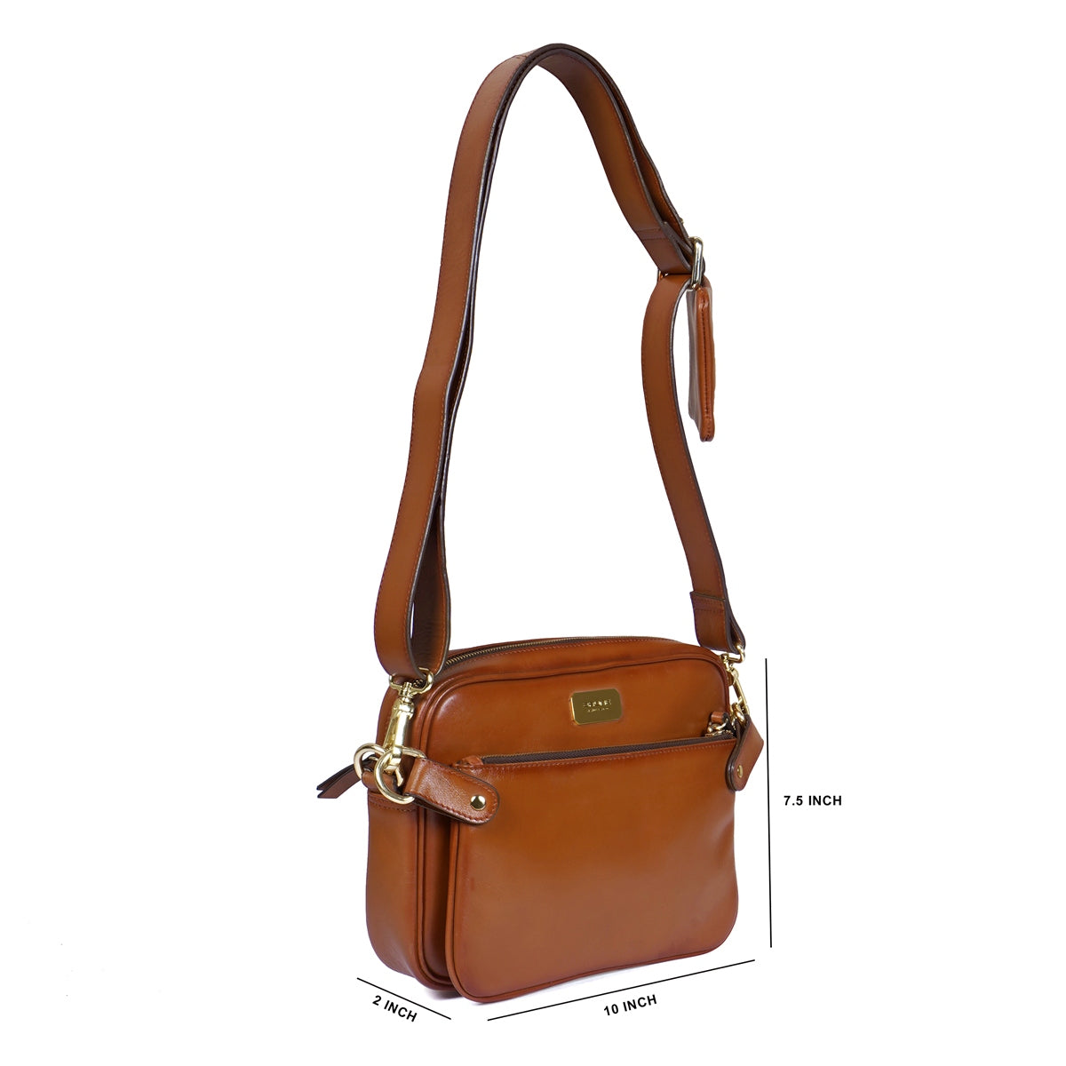 3-in-1 Multi-Sizes Detachable Zipper Closure Tan Leather Crossbody Bag